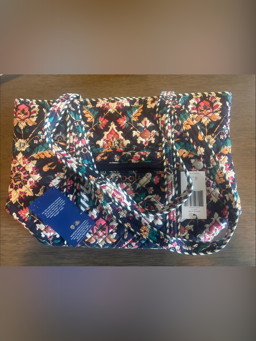 Home to Hogwarts Vera Bradley Navy Quilted Floral Shoulder Tote